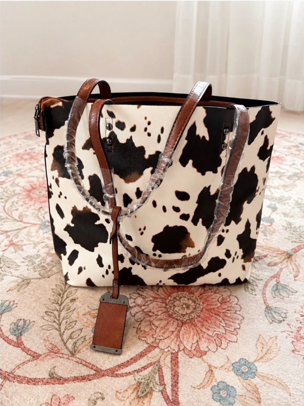 NWOT Cow Print Tote Bag with Crossbody Strap